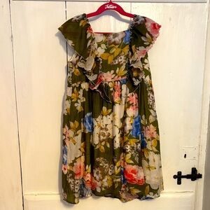 Isobella & Chloe Green Floral Dress with Ruffles
